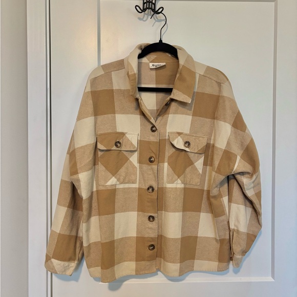 Hester & Orchard Jackets & Blazers - Beige Checkered Utility Jacket